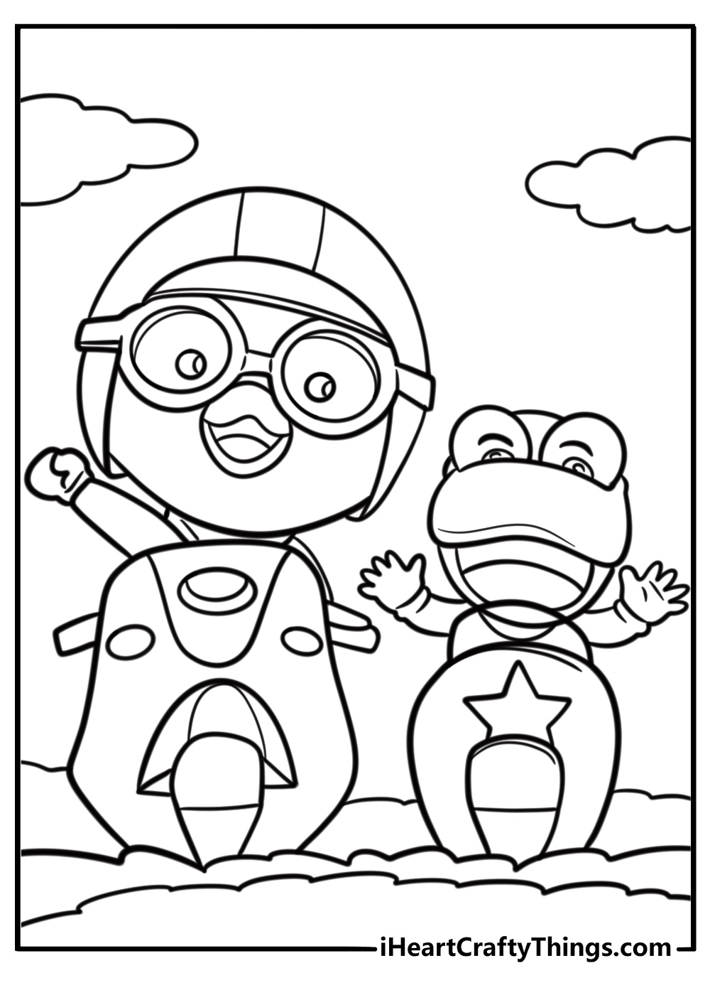 Petty riding a scooter on a snowy path coloring page