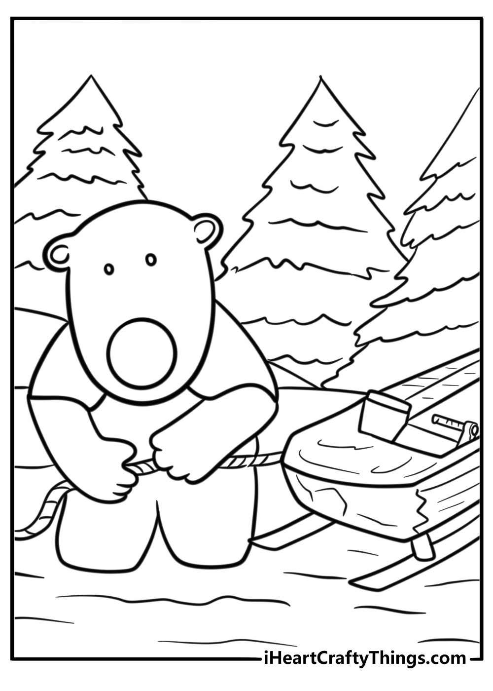 Poby pulling a sled through the snow coloring page