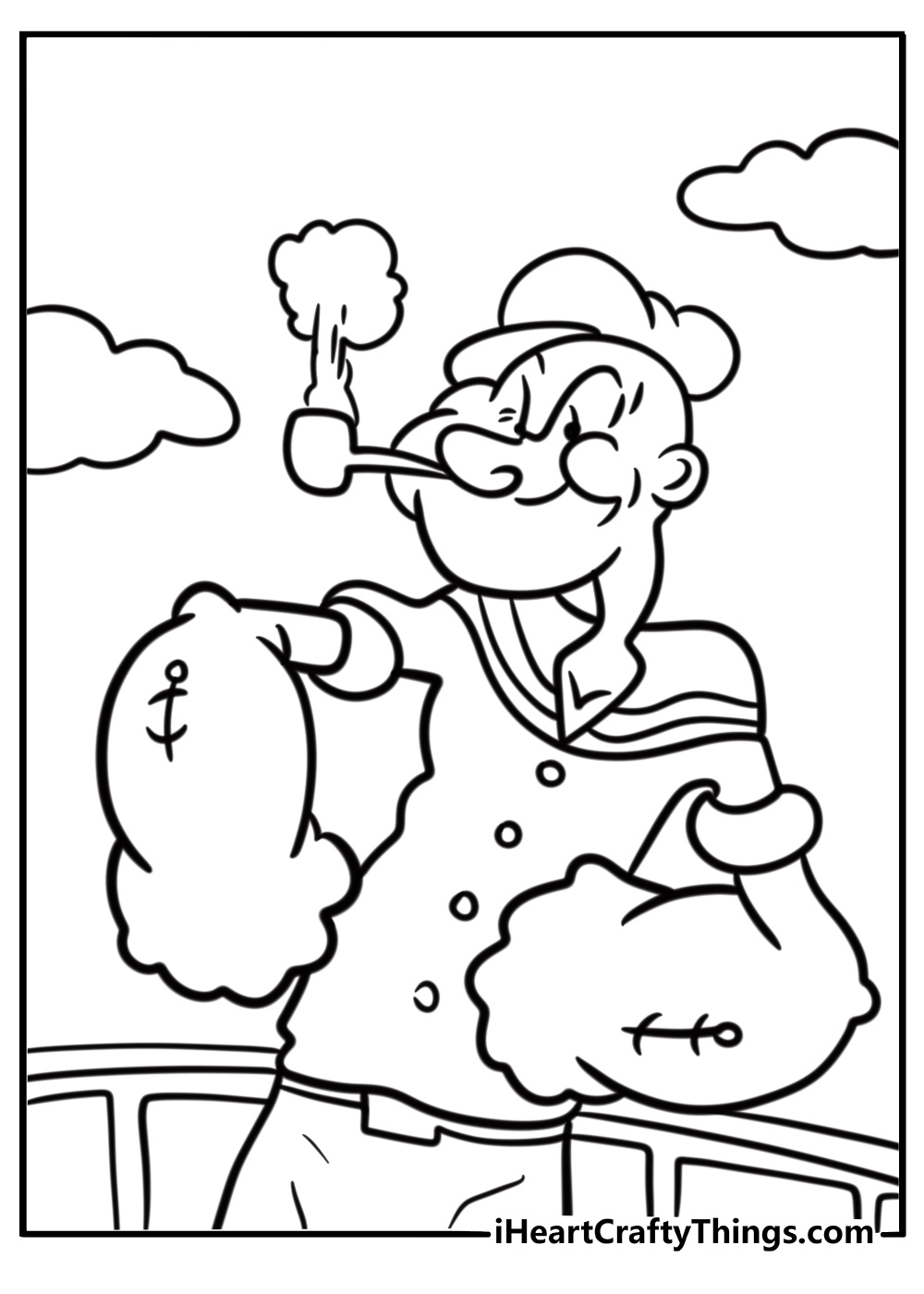 Popeye blowing smoke from his pipe forming a shape coloring sheet