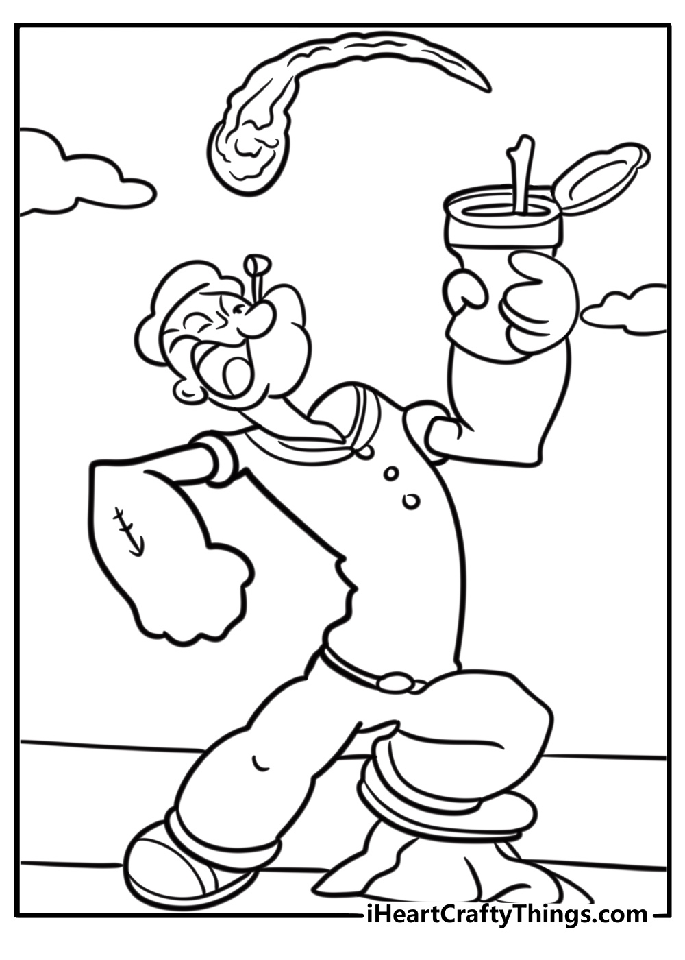 Popeye eating spinach coloring page for kids