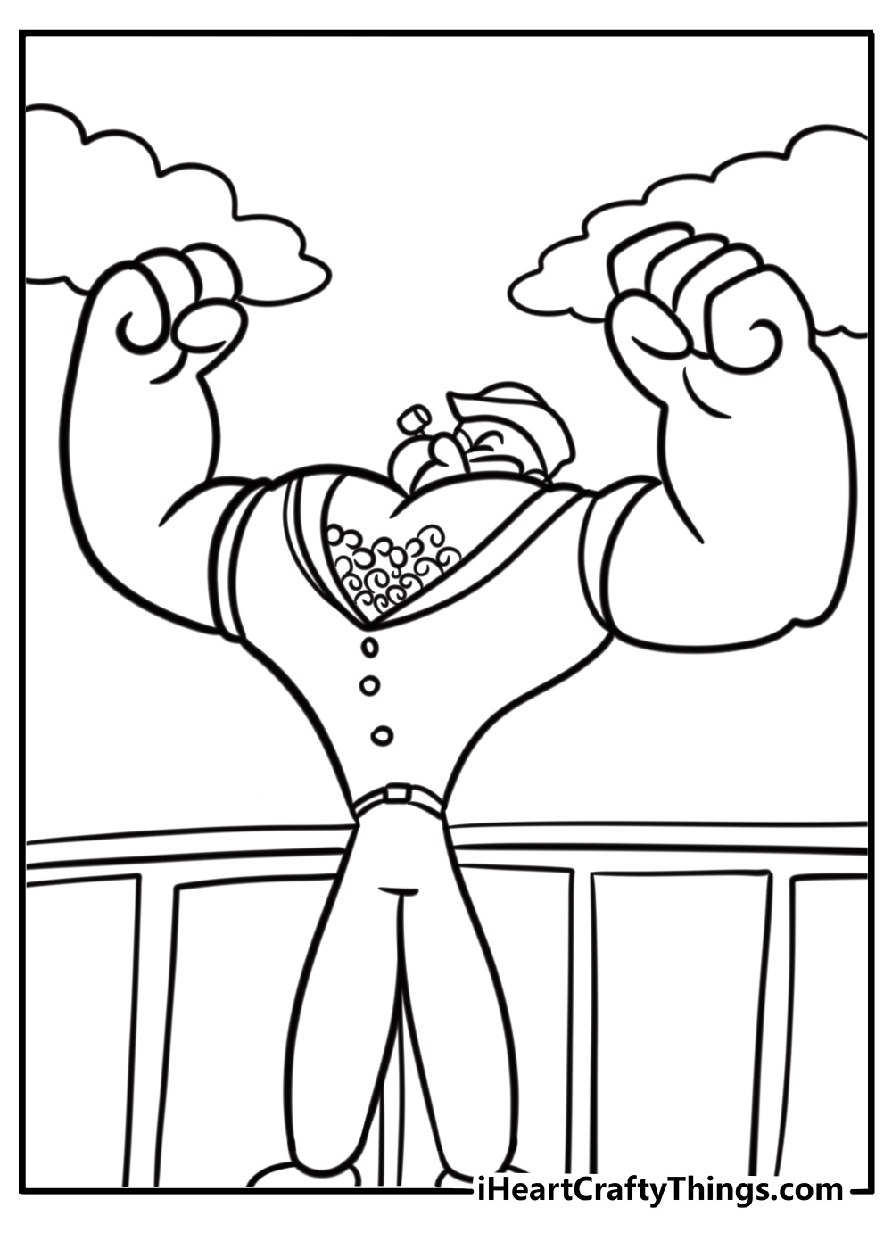 Popeye flexing his muscles after eating spinach coloring page