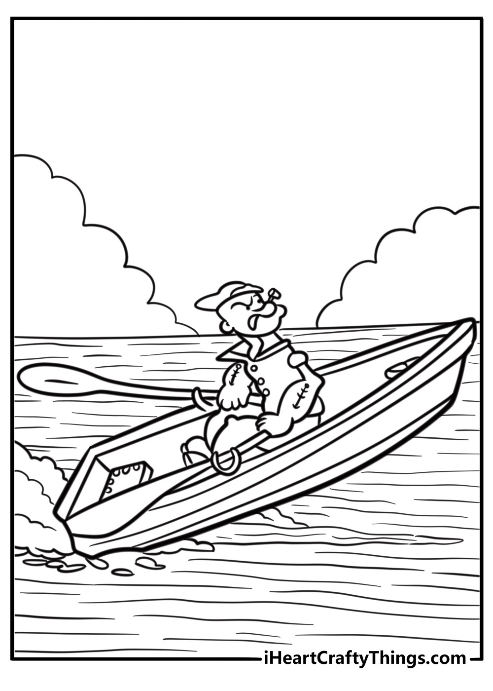 Popeye rowing boat with big arms coloring sheet