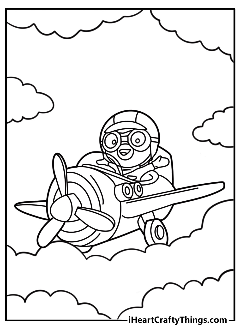 Pororo the penguin flying his airplane coloring page