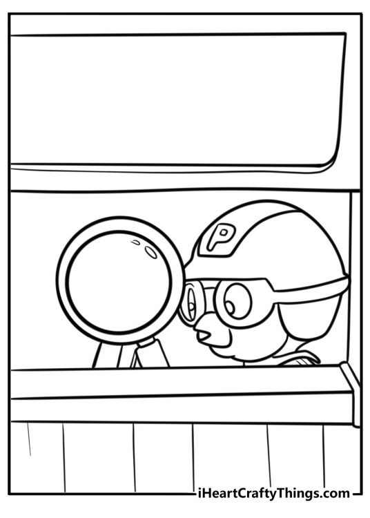 Pororo watching stars through a telescope coloring page