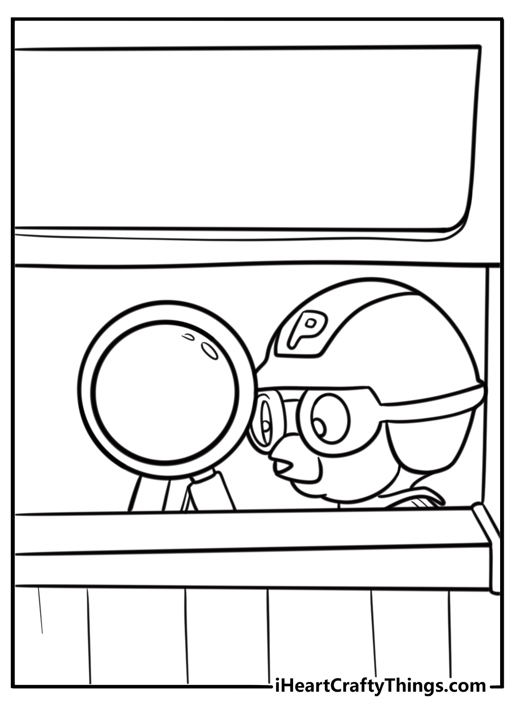 Pororo watching stars through a telescope coloring page