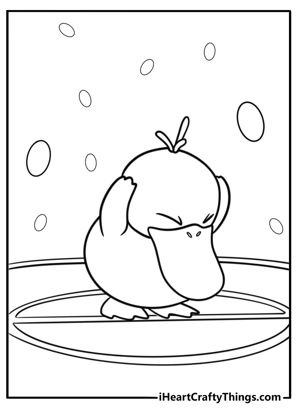 Psyduck appearing confused during battle coloring page