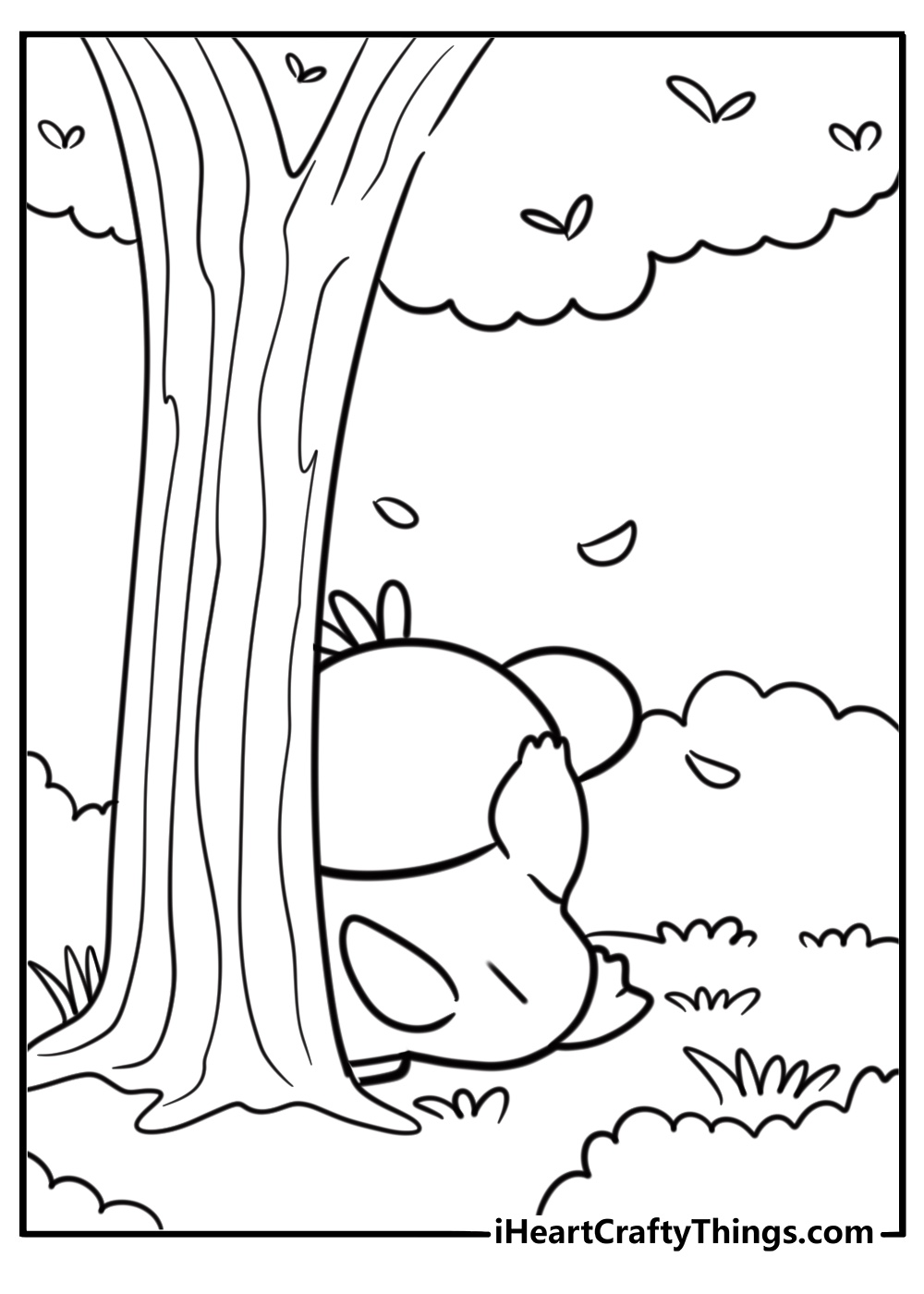 Psyduck hiding behind a tree coloring page
