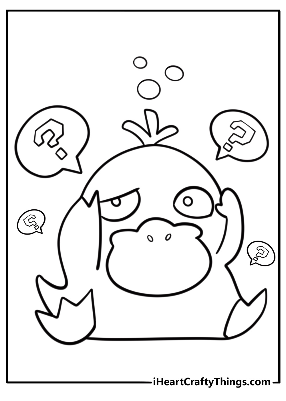 Psyduck holding its head in confusion coloring page