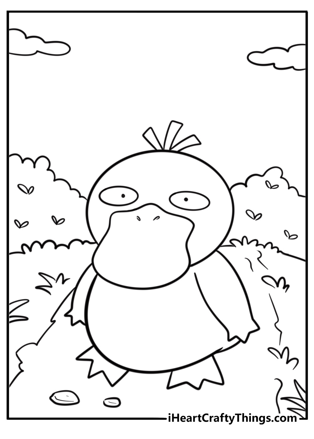 Psyduck in a forest path coloring page