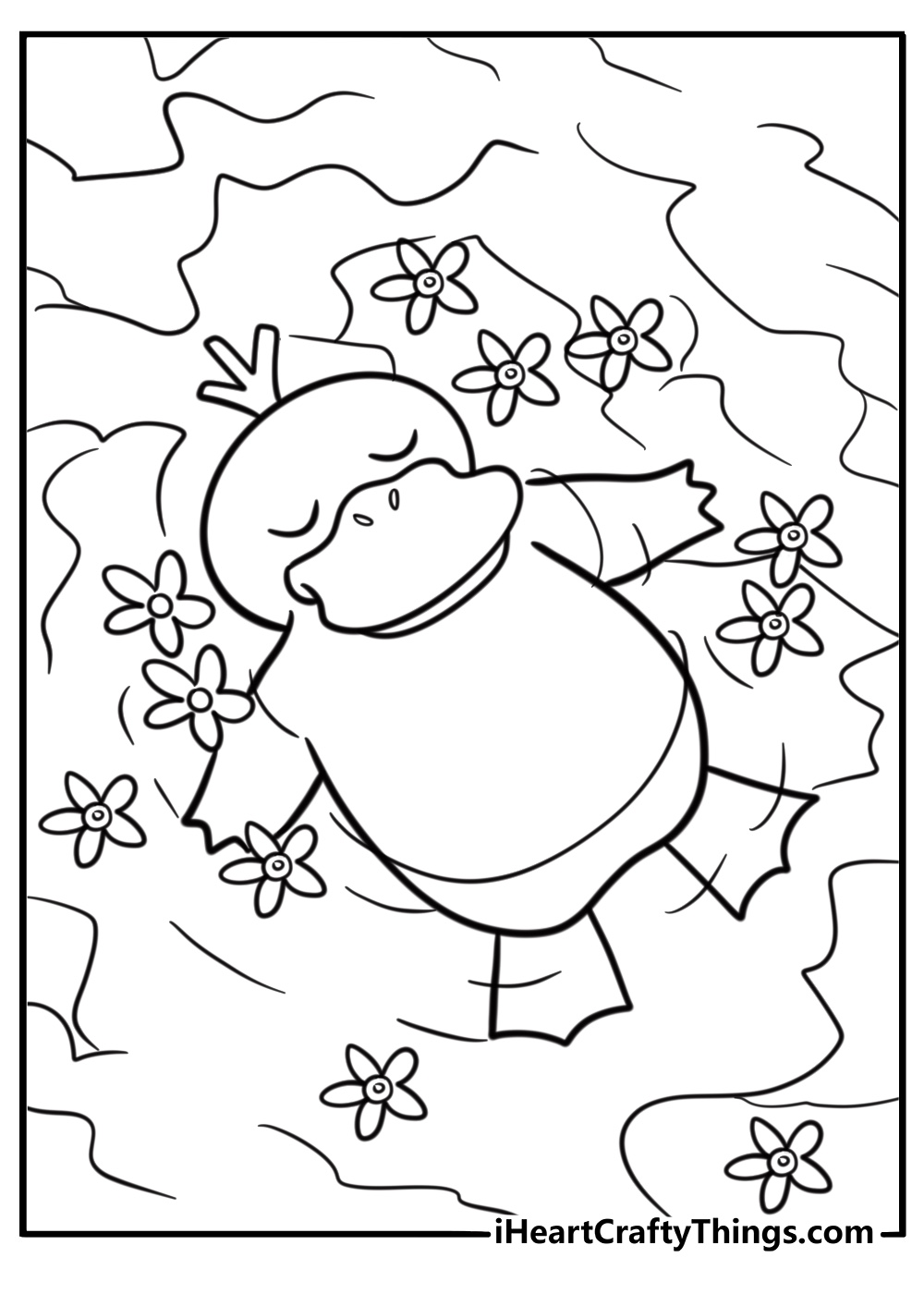 Psyduck in a shallow pond coloring page