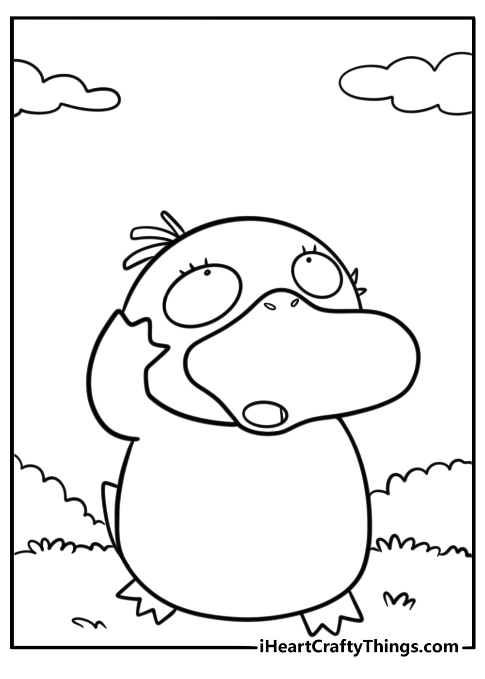 Psyduck looking up at the sky coloring page