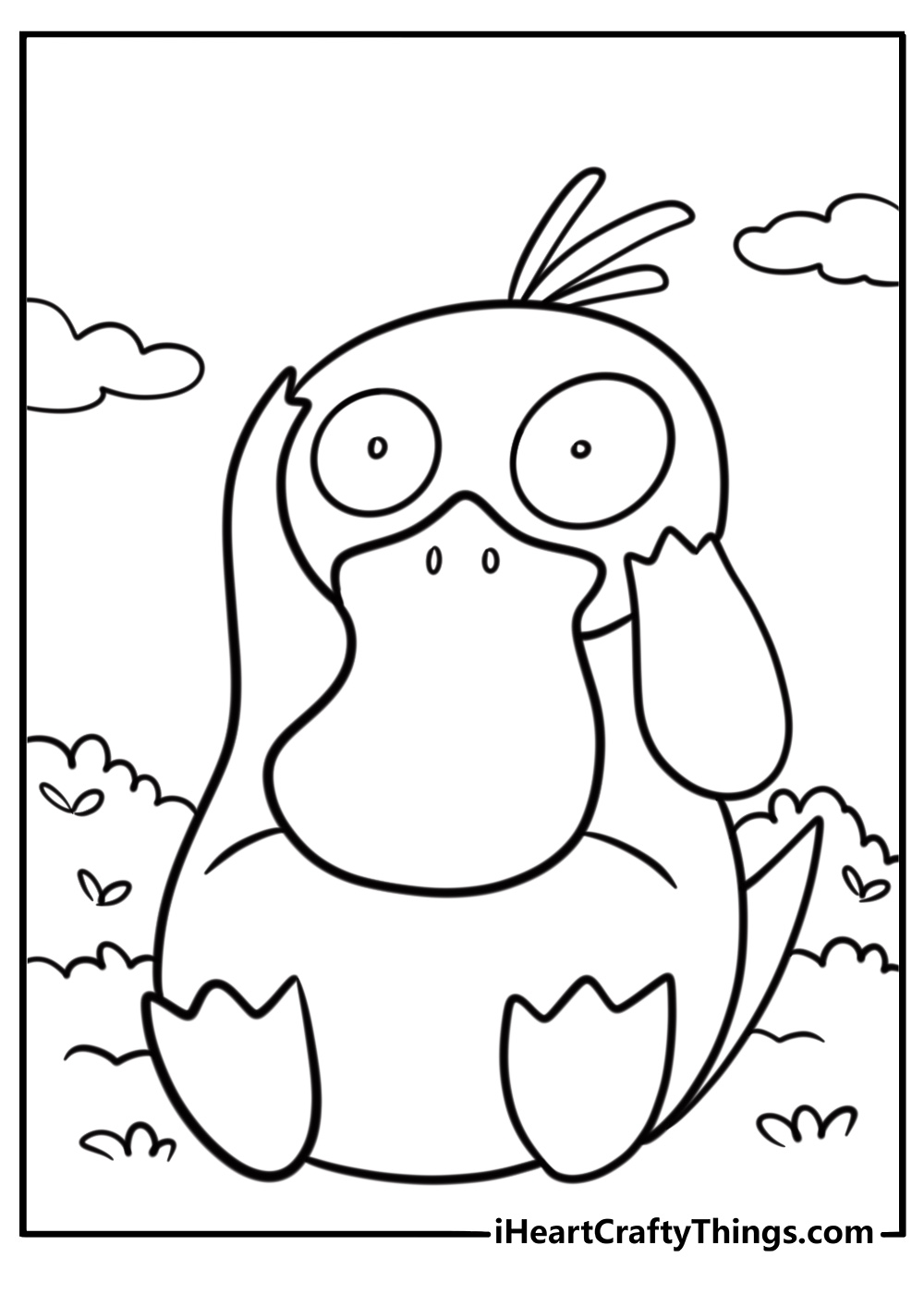 Psyduck sitting with legs stretched coloring page