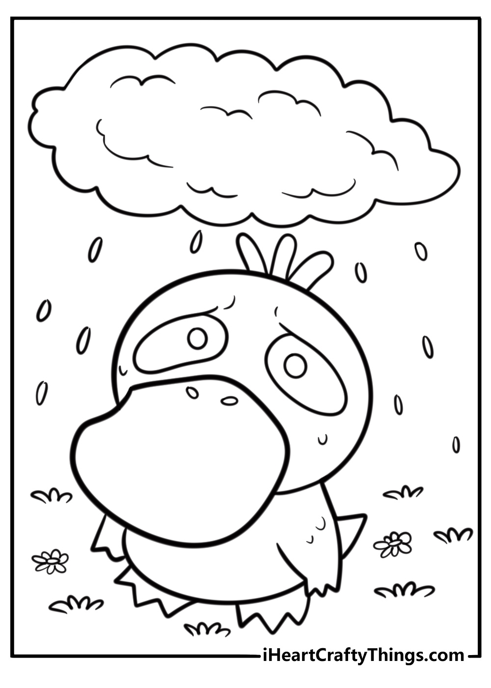 Psyduck under a raincloud coloring page
