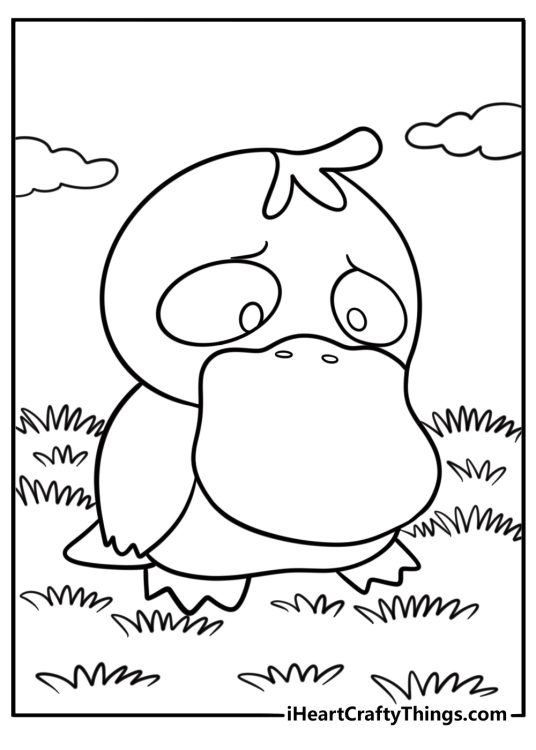 Psyduck walking alone in the grass coloring page