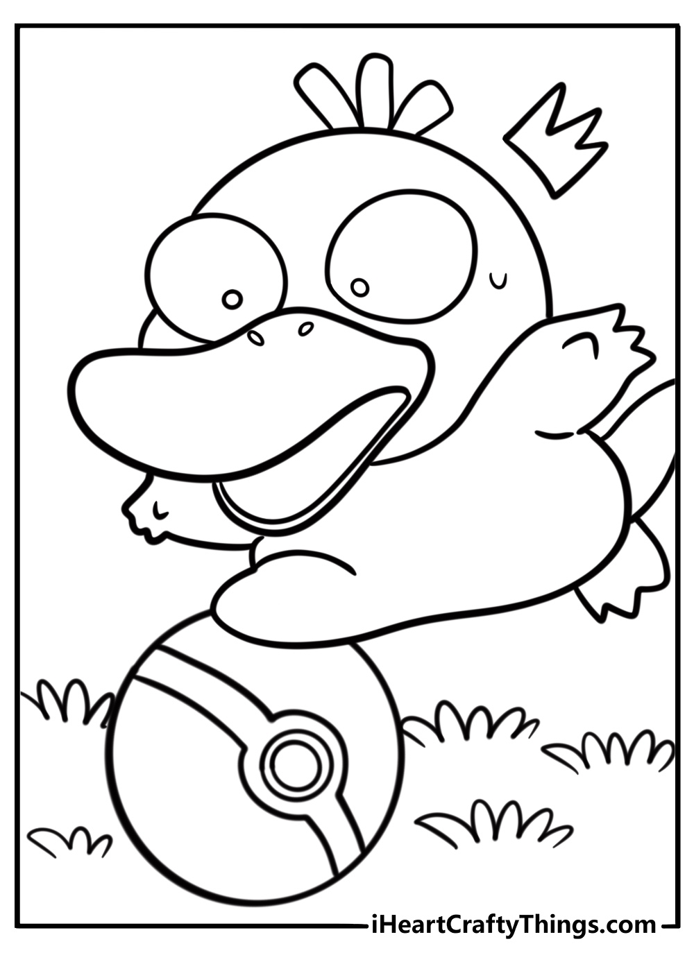 Psyduck with a Pokeball coloring page