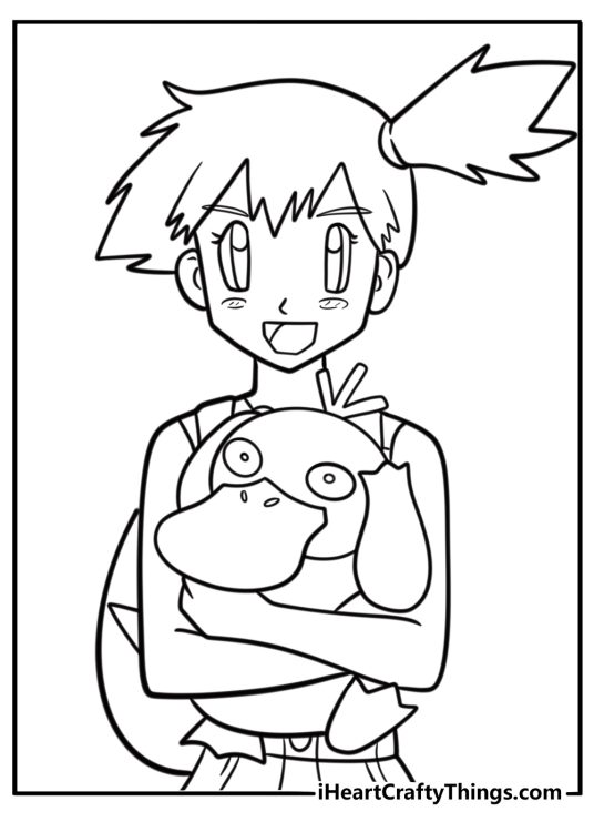 Psyduck with Misty from Pokemon coloring page