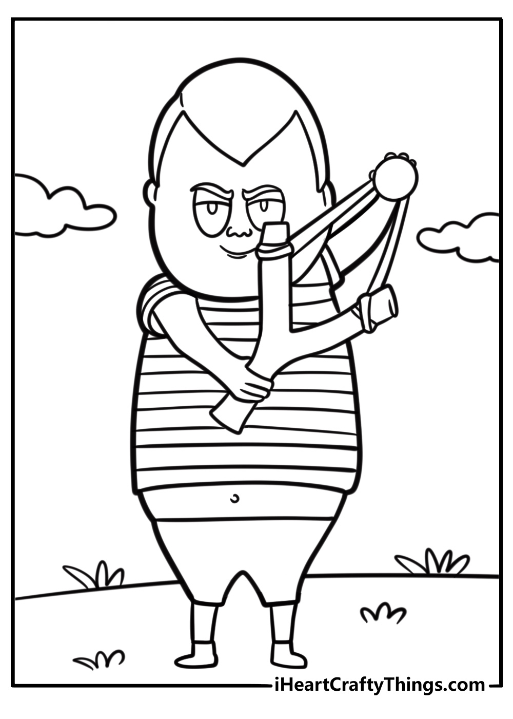 Pugsley Addams launching a slingshot coloring page