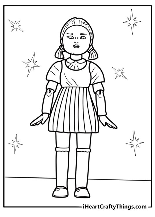 Red Light Green Light doll from Squid Game coloring page