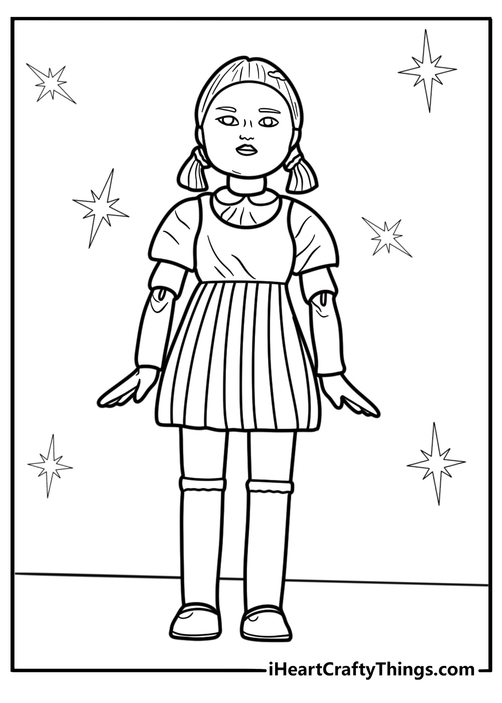 Red Light Green Light doll from Squid Game coloring page