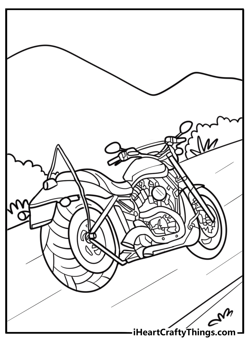 Retro Harley Davidson bobber style motorcycle coloring page