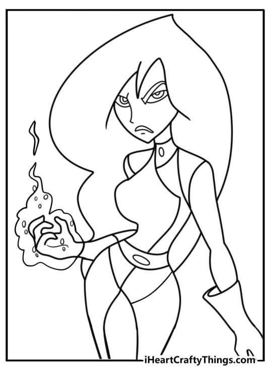 Shego with glowing green hands printable coloring page