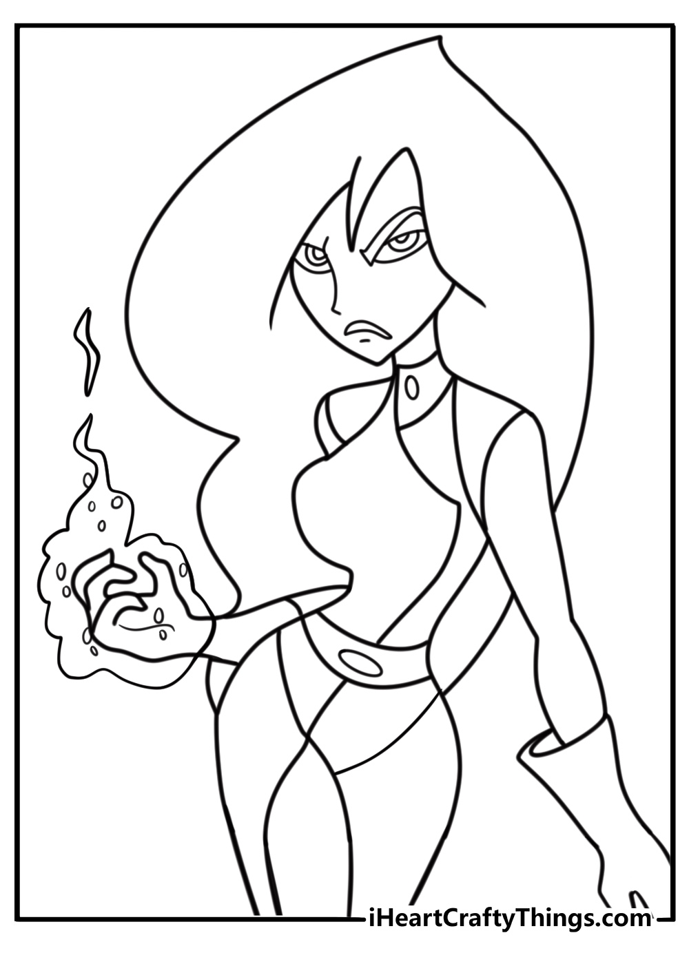 Shego with glowing green hands printable coloring page