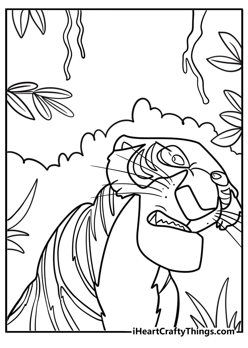 Shere Khan looking fierce under a tree coloring page