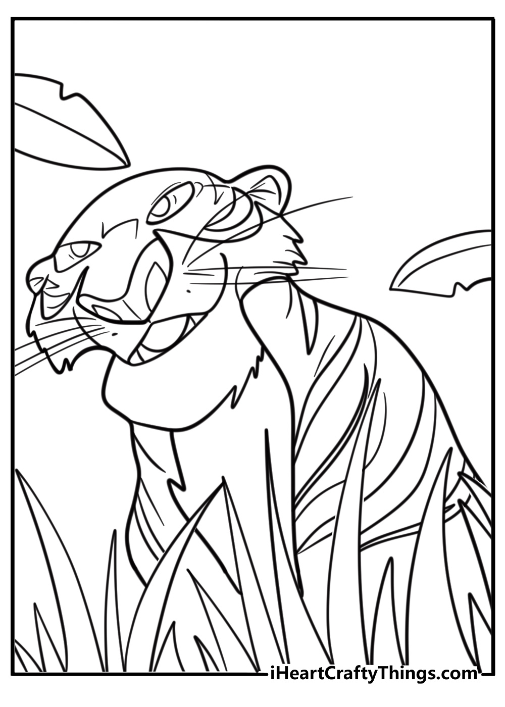 Shere Khan stalking in the tall grass coloring page
