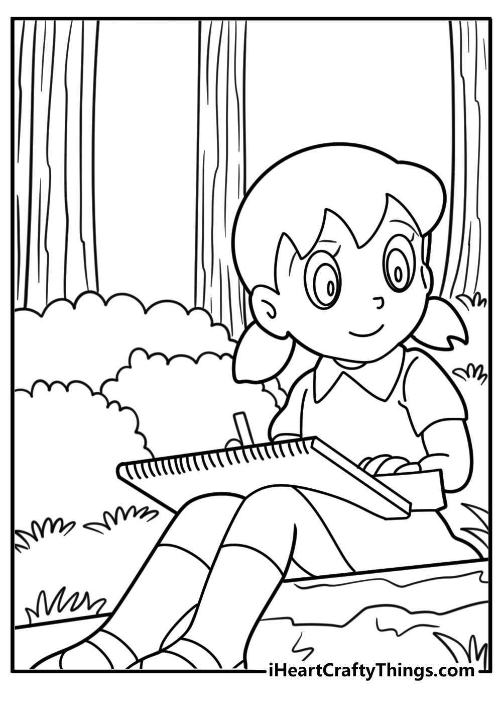 Shizuka reading a book free Doraemon coloring sheet