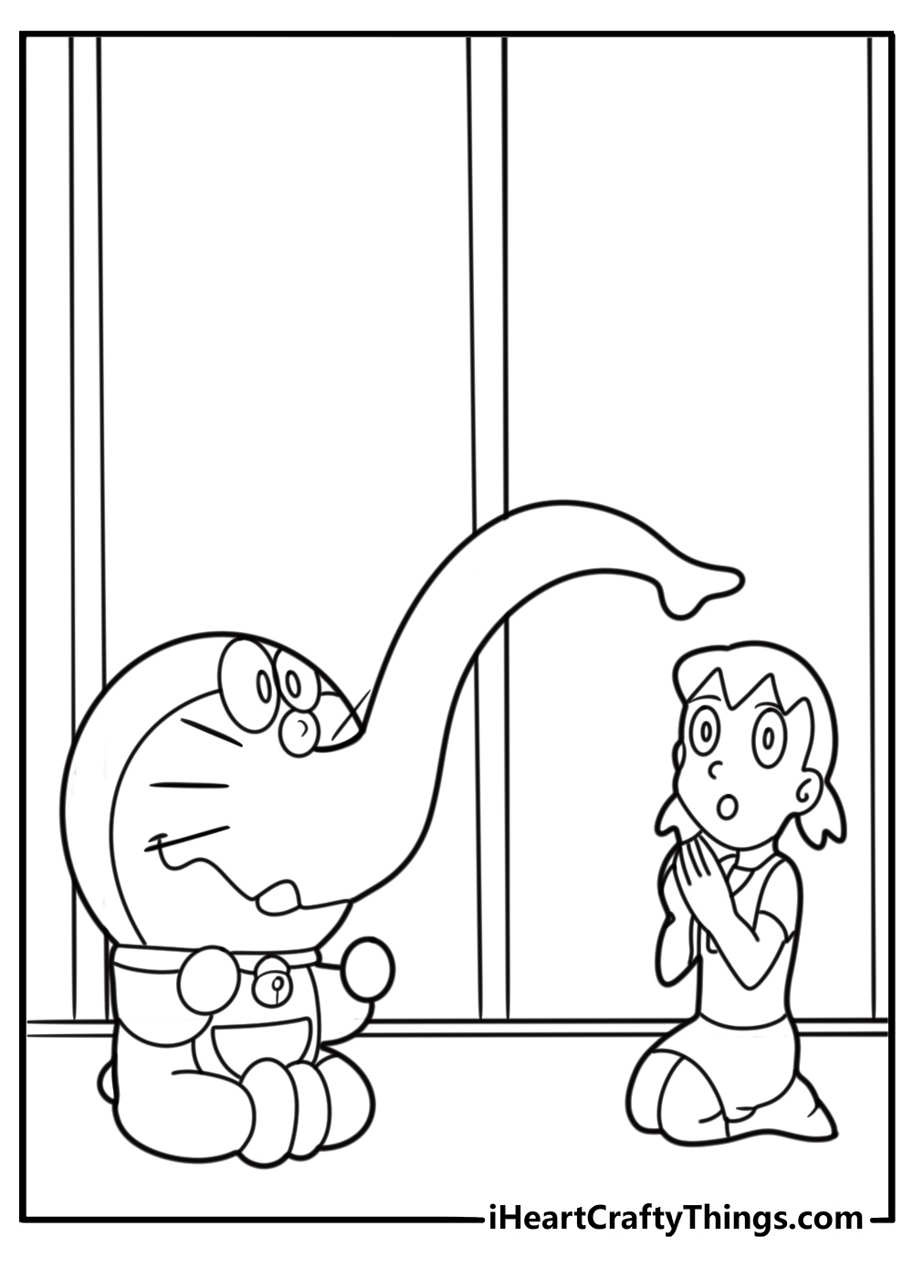 Shizuka talking to Doraemon printable coloring sheet