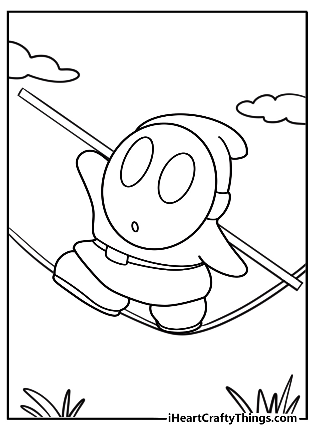 Shy Guy balancing on a tightrope coloring page