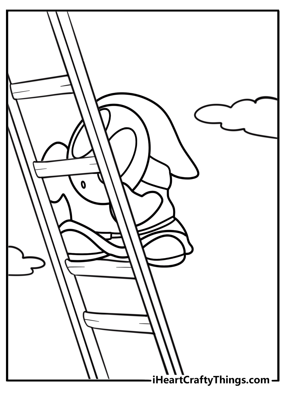 Shy Guy climbing a ladder in a fortress coloring page