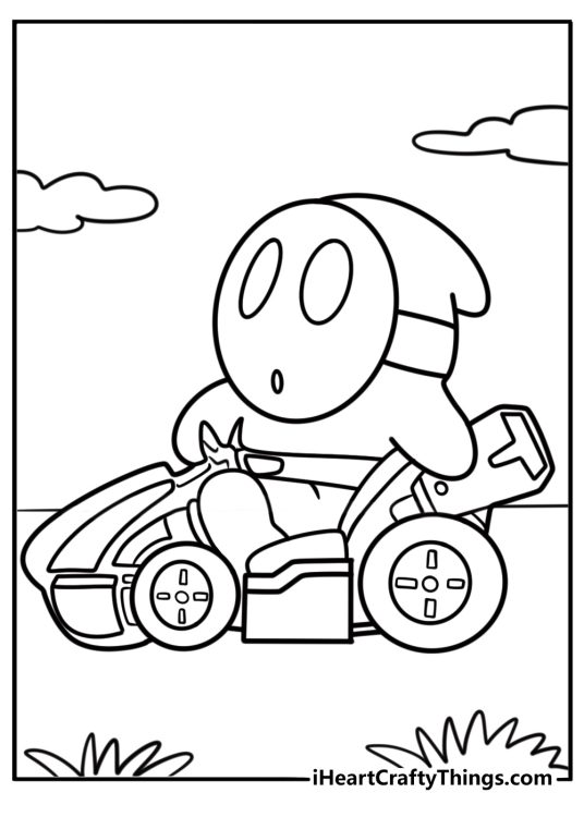 Shy Guy in a kart from Mario Kart series printable coloring