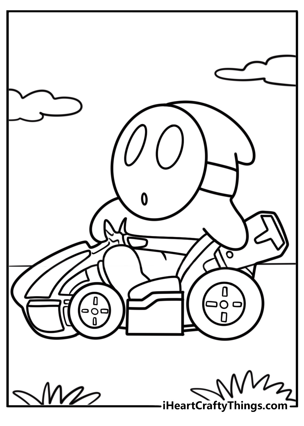 Shy Guy in a kart from Mario Kart series printable coloring
