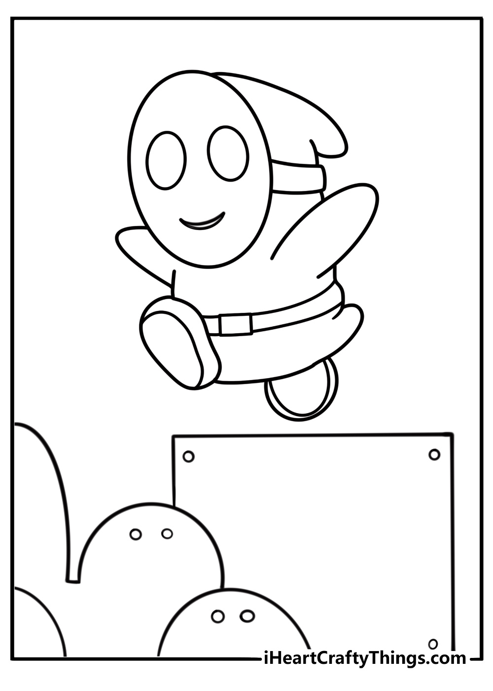 Shy Guy jumping from a platform in Super Mario coloring sheet