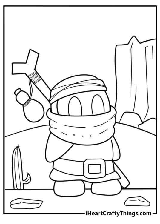 Shy Guy standing in a desert level coloring sheet