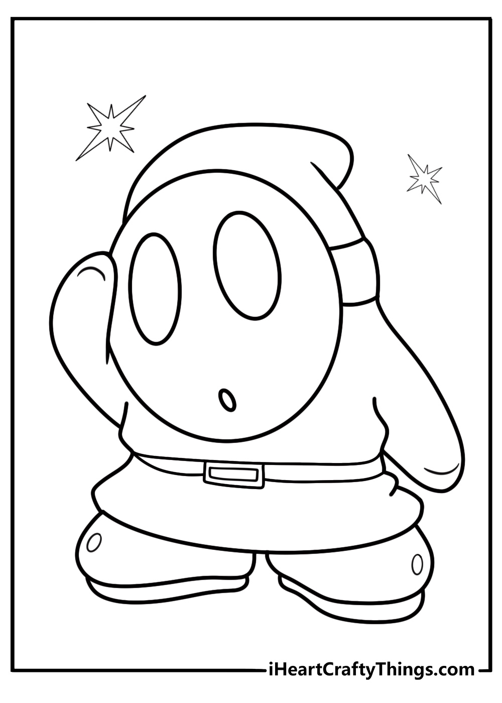 Shy Guy standing with his mask coloring page for kids