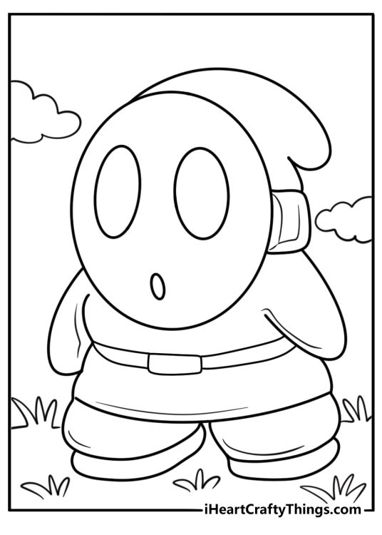 Shy Guy wearing a red robe detailed coloring sheet