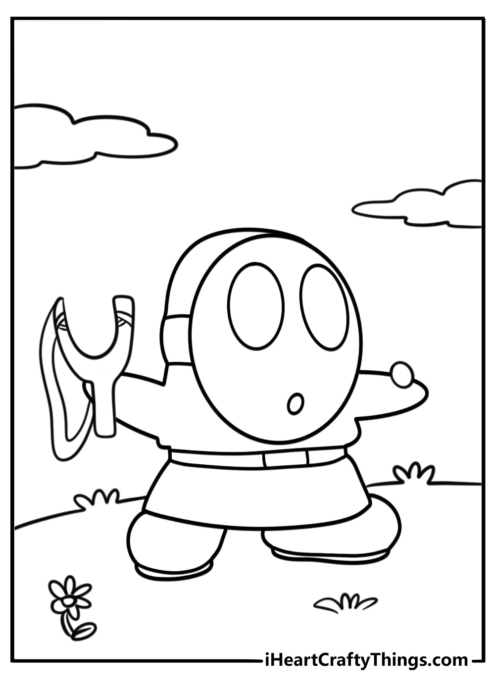 Shy Guy with slingshot from Yoshi games coloring page
