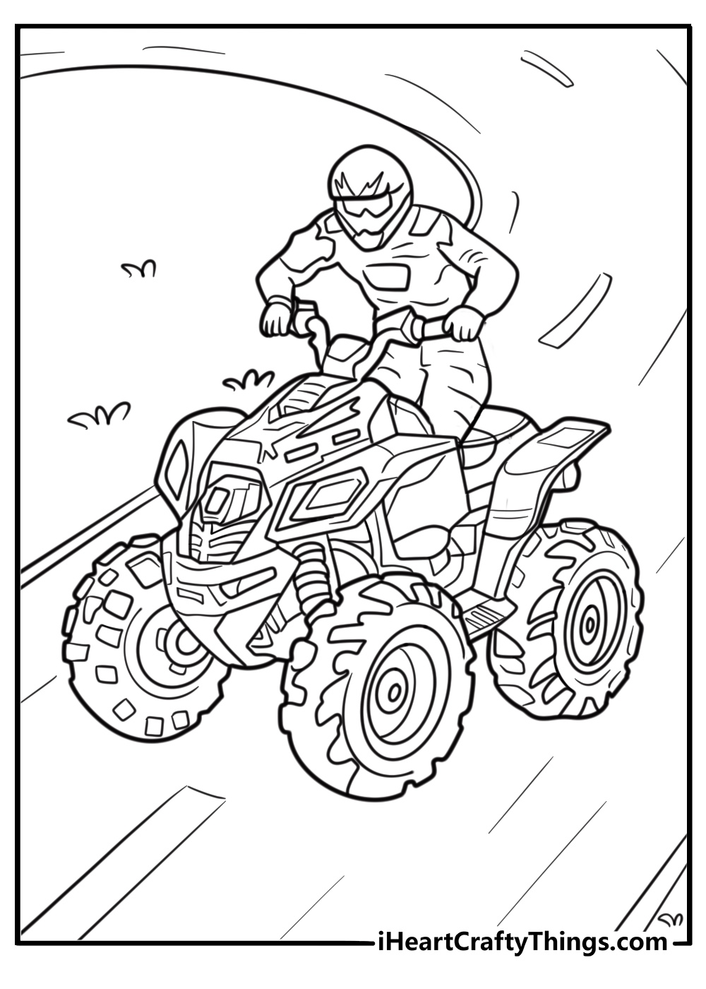 Sport ATV racing on a track coloring page