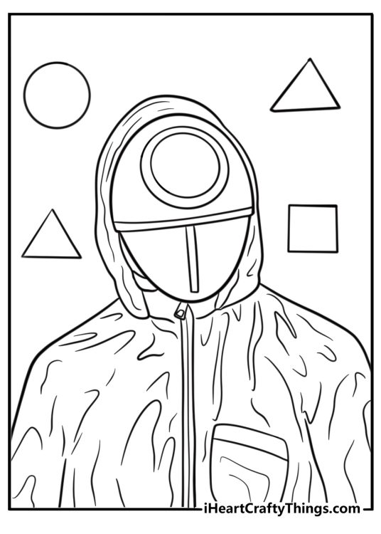 Squid Game guard with circle mask coloring page