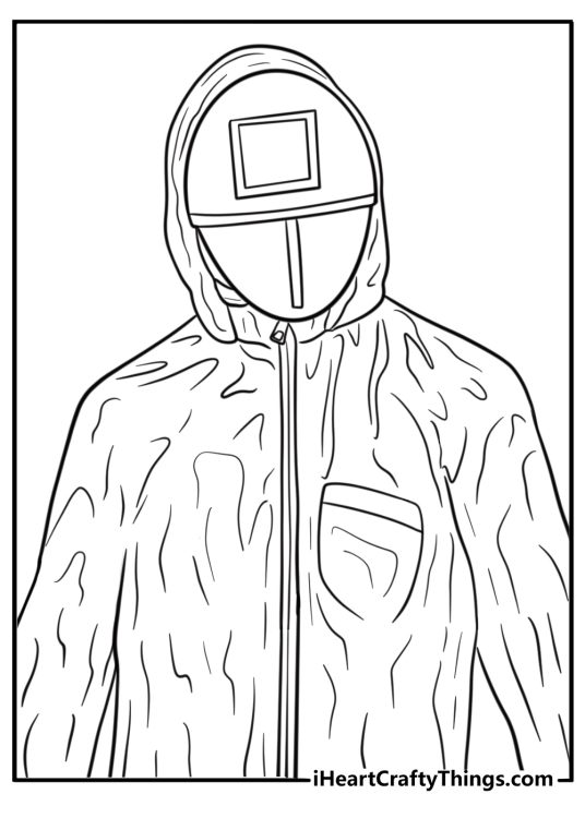 Squid Game guard with square mask free coloring page pdf