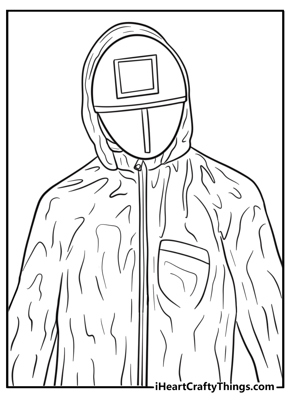 Squid Game guard with square mask free coloring page pdf