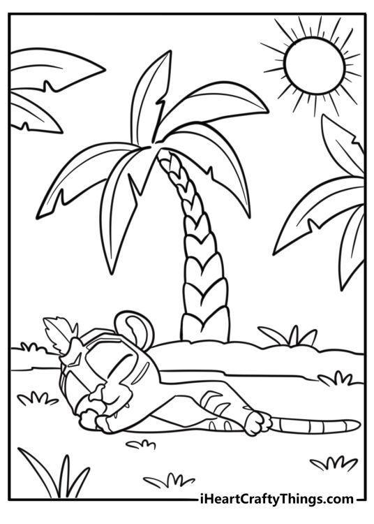 Sultan the tiger relaxing under a palm tree free coloring