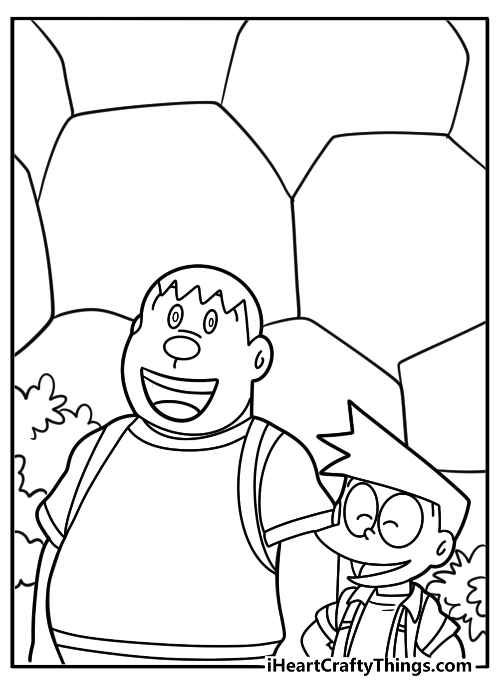 Suneo laughing with Gian printable coloring page