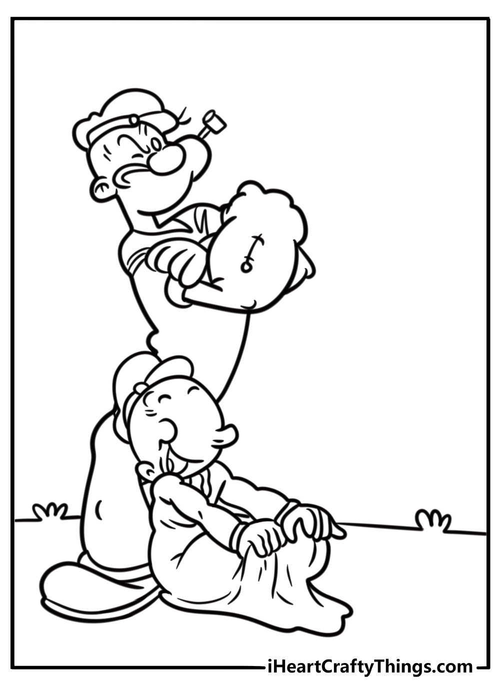Swee'Pea sitting in a cradle next to Popeye free coloring page pdf