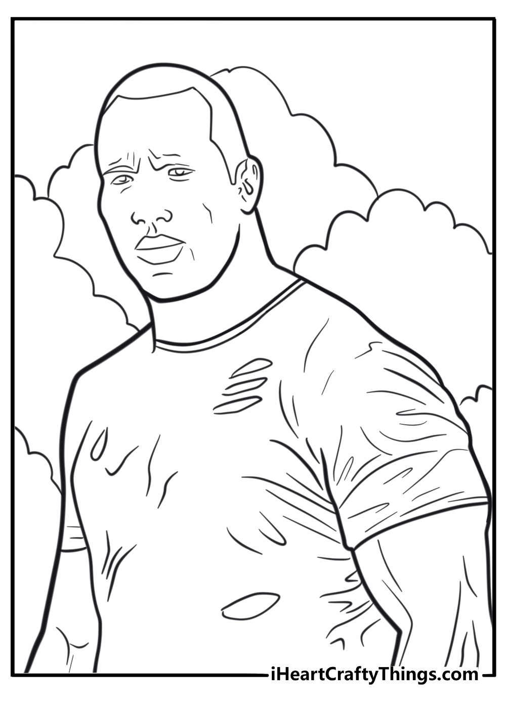 The Rock acting in action movie scene free coloring page pdf