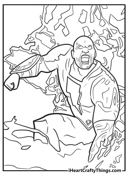 The Rock as Black Adam using lightning powers coloring sheet