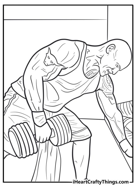 The Rock lifting heavy weights coloring page for kids