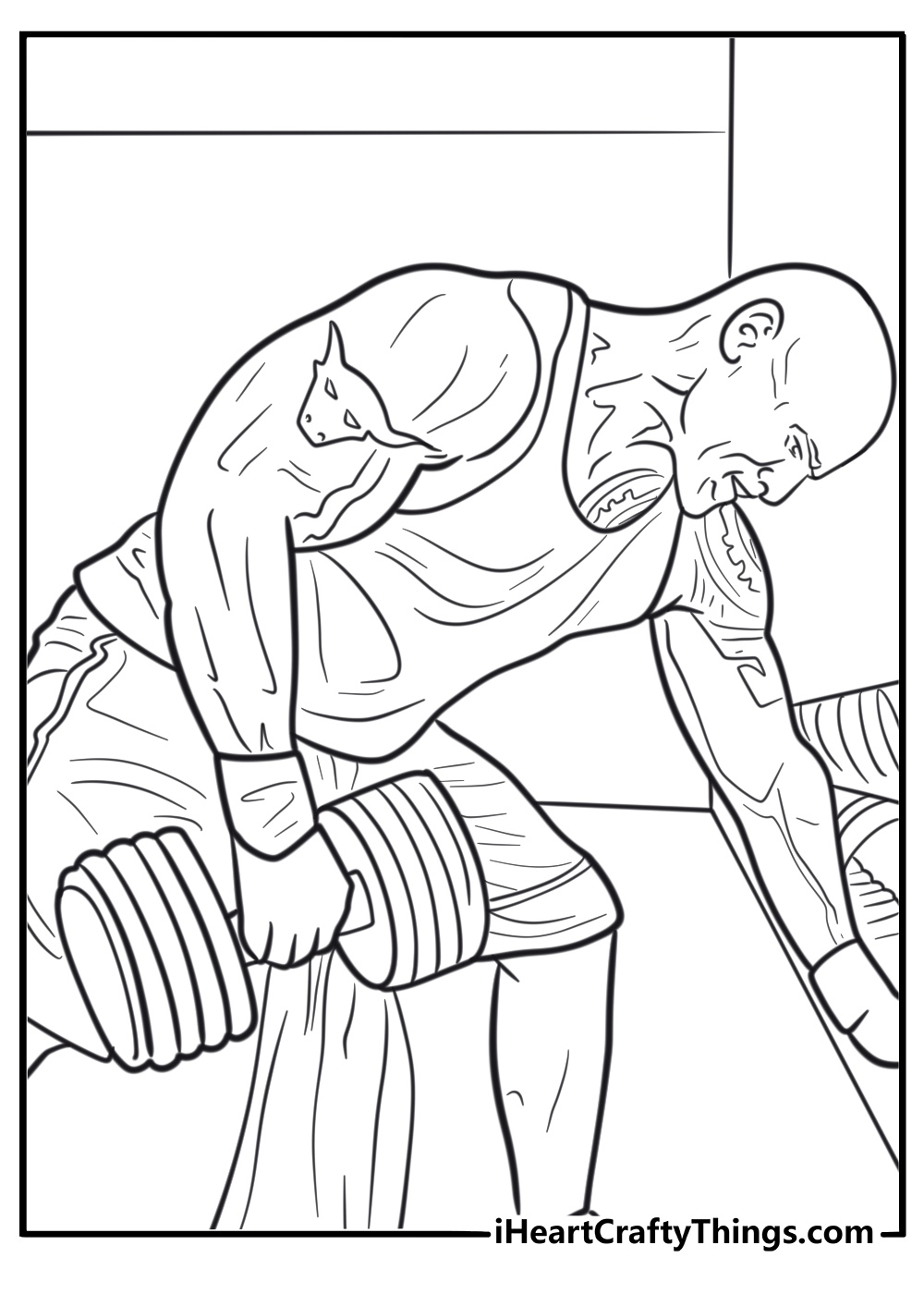 The Rock lifting heavy weights coloring page for kids